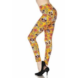 Plus Size Womens Buttery soft floral petal‎ sugar skull leggings